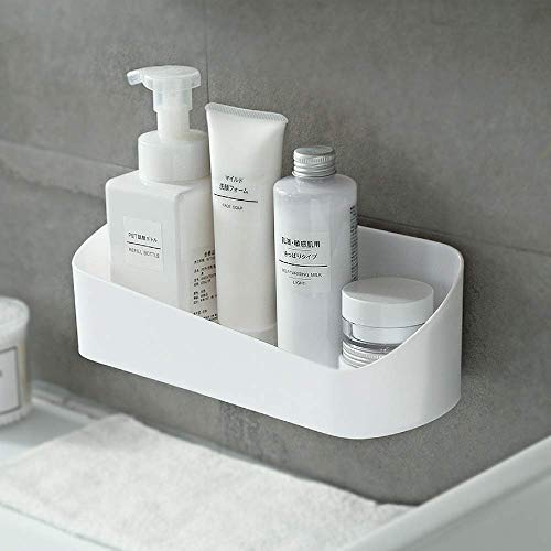 SUNFICON Adhesive Bathroom Shelf Organiser Shower Caddy Basket Wall Mounted Spices Storage Rack No Drilling Shower Shelf Bath Essentials Makeups