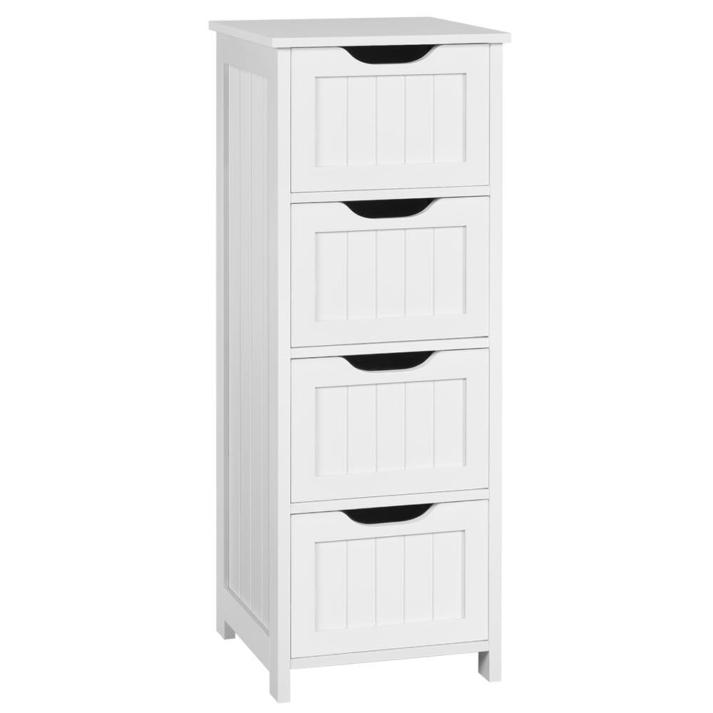 Yaheetech Slim Bathroom Floor Cabinet Freestanding with 4 Drawers, White