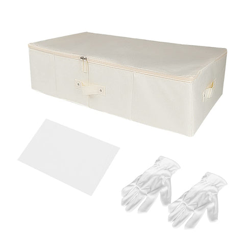 Wedding Dress Preservation Storage Box: Beige Preservation Box/Bridal Gown Storage Bin/Underbed Storage Container with 20Pcs Acid Free Tissue Paper