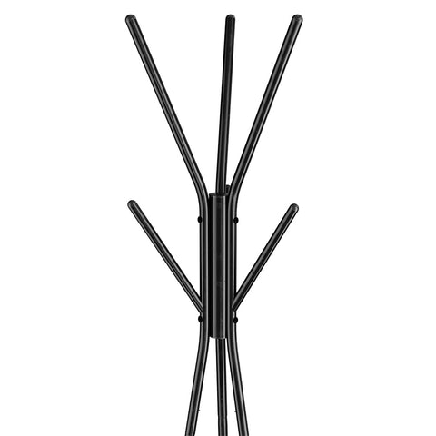 BAKAJI Black Floor Coat Rack Space-Saving Toronto Model, Floor Stand with 5 Hooks and 2 Shelves for Entrance, Clothes Stand for Coats, Hats, Bags
