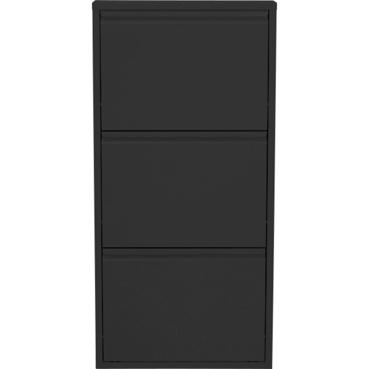 KARE Design Shoe cabinet Caruso, Black, 104x50x15 cm, Metal, with 3 flaps, Shoe storage for 6 pairs of shoes, narrow, space-saving, tall, Shoe rack