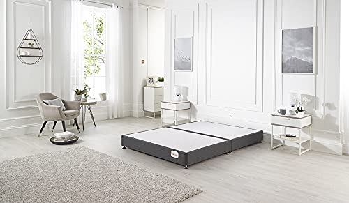 Bed Centre Platform Divan Bed Covered in Luxury Plush, Linen and Tweed Fabric (Charcoal Linen, Double 135 x 190cm)