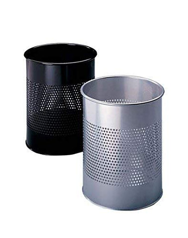 Durable Metal Round Waste Bin Black - 15 Litre Capacity - 165mm Perforated Ring Design - Waste Bin for Bedrooms, Offices, Bathrooms, etc.
