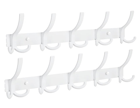 Optish Coat Hooks Wall Mounted, 2 Pack Coat Rack Wall Mount with 15 Hooks, White Wall Coat Hooks for Jackets, Hats, Bags, for Entryway, Bedroom
