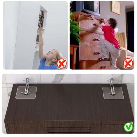 Furniture Wall Anchors, Anti Tip Wall Anchor, Furniture Wall Fixing Adhesive, 4 PCS Cabinet Anti Tip Kit, No Screw Wall Fasteners for Cabinet