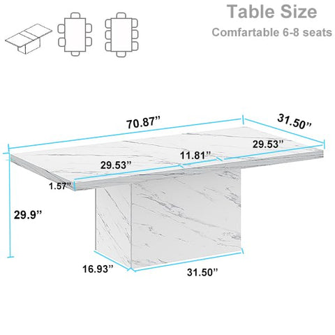 HSH Dining Table Modern Rectangle Kitchen Dinner Table 180cm White Marble