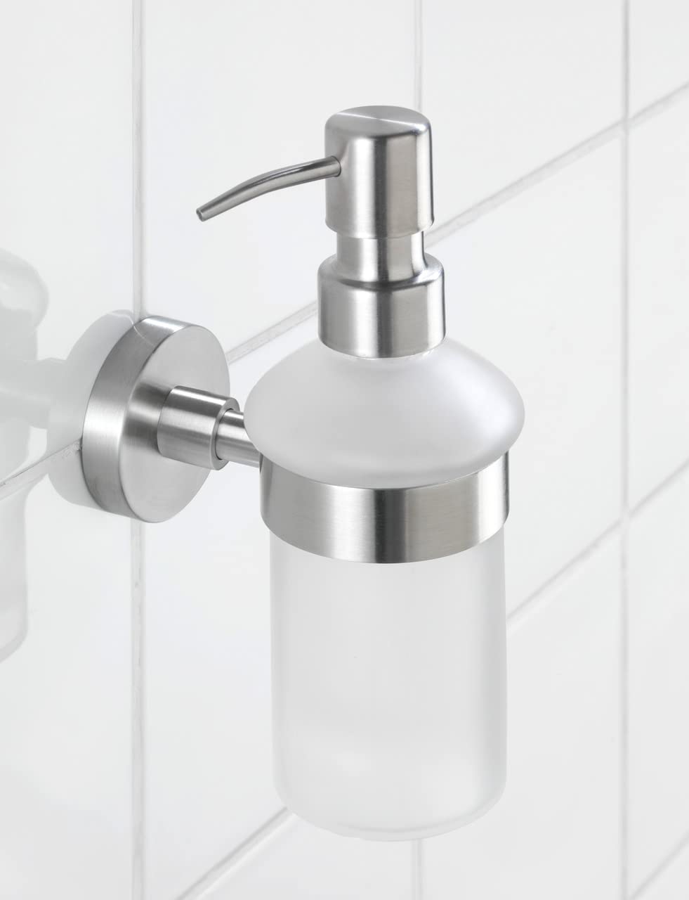 WENKO 19617100 Soap dispenser Bosio - Capacity: 0.2 l, Stainless steel, 7 x 18 x 11 cm, Matt