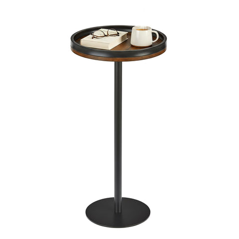 ZEXVIDA Small Round Side Table,Drink Table with Weighted Base,Industrial Metal & Wood Pedestal End Table with Tray Top