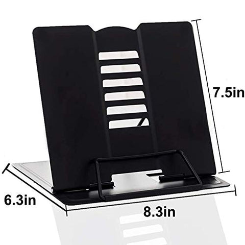 MEAOR Metal Book Stand Folding Reading Stand Anti-Slip Adjustable Desktop Bookend Cookbook Rest Book Holder (Black)