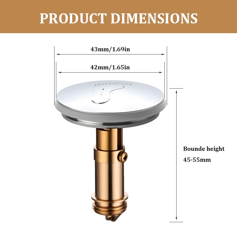 1PCS Pop Up Sink Plugs, Bath Plug Replacement, Click Clack Plug Stopper for Kitchen, Bathroom, Washbasin Bath, 43mm
