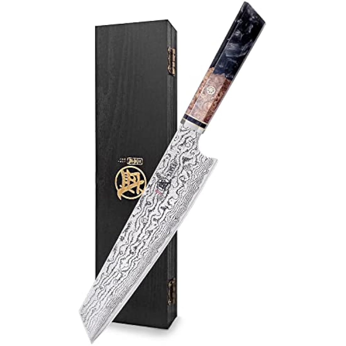 MITSUMOTO SAKARI Japanese Chef Knife, 8 inch Professional Hand Forged Cooking Knife, AUS-10 Premium Damascus Steel Kitchen Sashimi Knife (Shadowwood Pomegranate Handle & Sandalwood Box)