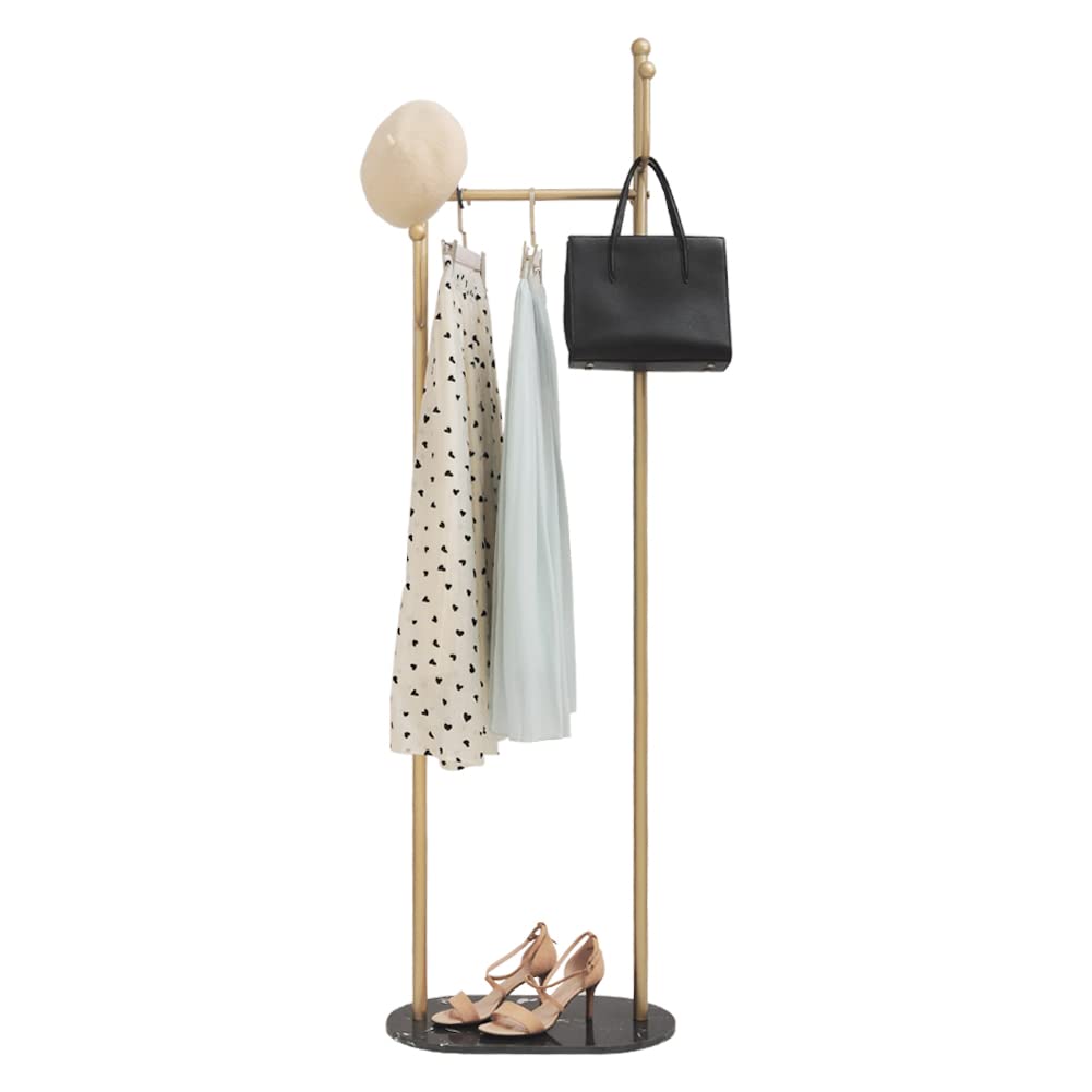 Cre Cra Gold Heavy Duty Metal Clothes Rack with Marble Base - Modern Coat Stand & Freestanding Garment Rack for Boutiques & Bedroom