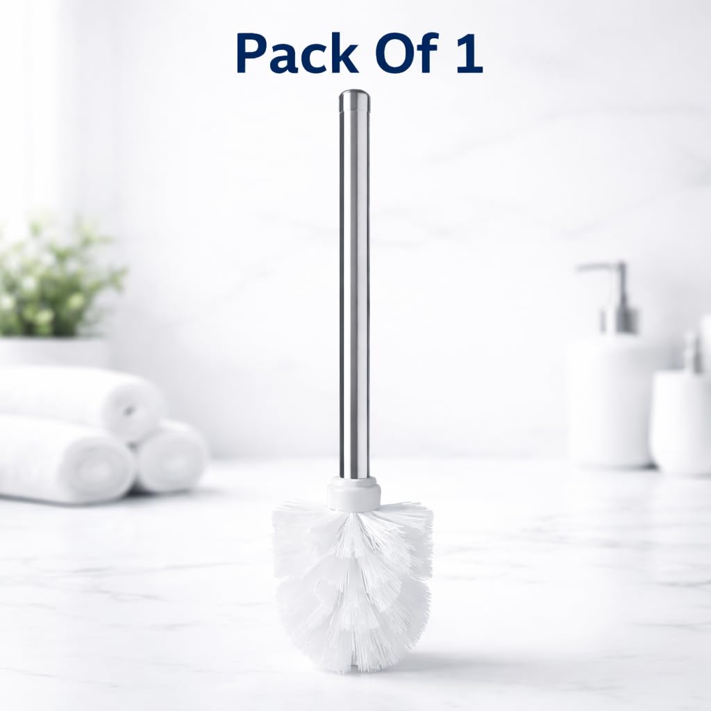 Chrome Toilet Brush With Durable Bristles – 35Cm Long Handle Bathroom Cleaning Brush – Freestanding Toilet Cleaner Brush For Deep Cleaning