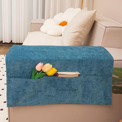 JIAHG Luxurious Chenille Sofa Armrest Organizer with 3 Side Pockets Universal Couch Armchair Caddy Storage Bag Armrest Cover Tidy Table Space Saver