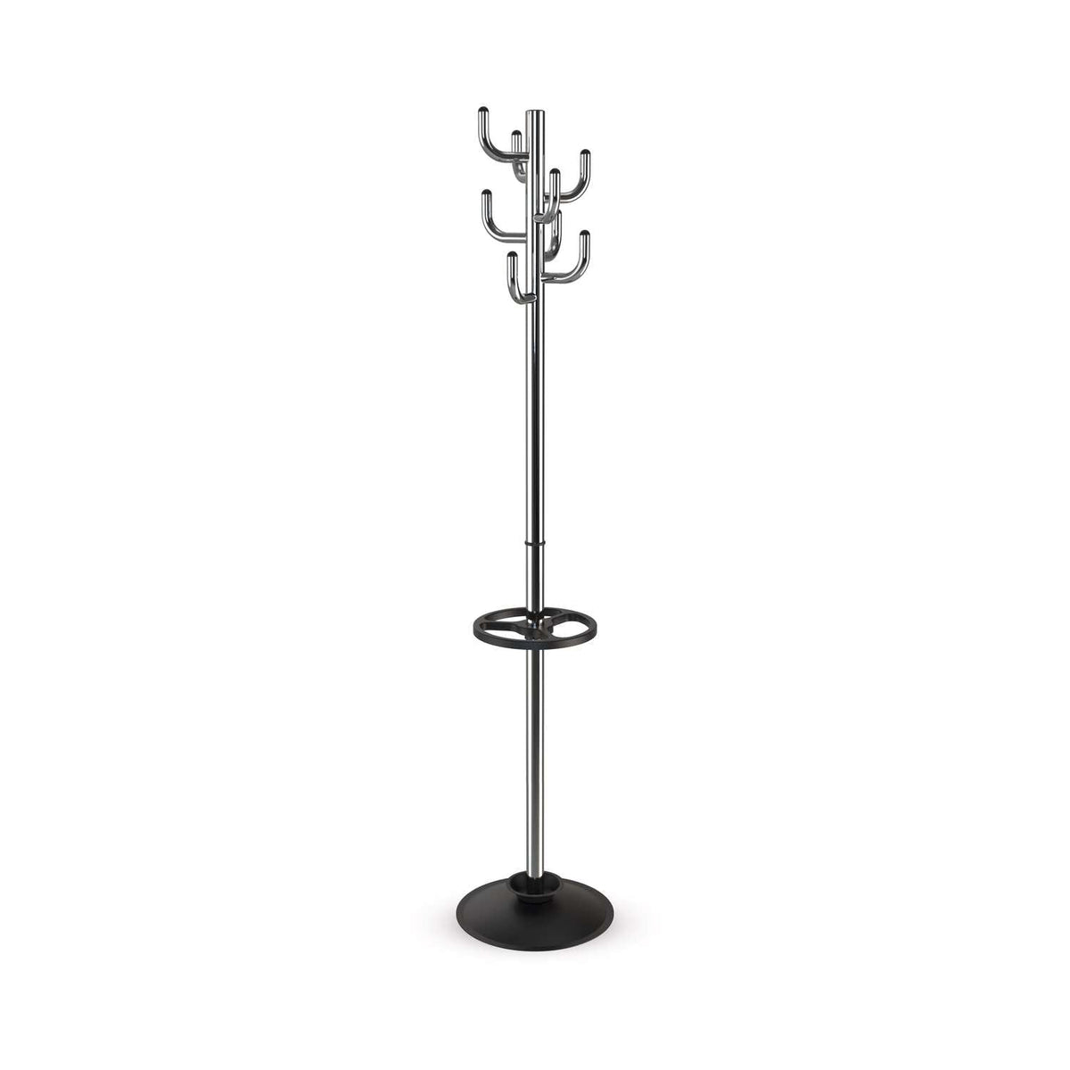 MAUL MAULpolaris Coat Rack 36.5 x 36.5 x 177 cm | Coat Stand with Umbrella Holder and 8 Hooks | Hallway Coat Rack for Office, Reception Area