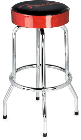 Fender Red Sparkle Logo Barstool, Padded Swivel Guitar Stool, 30 In