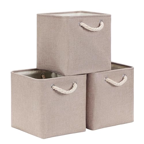 Mangata 28x28x28cm Cube Storage Boxes 3Pcs Light Khaki Foldable Baskets