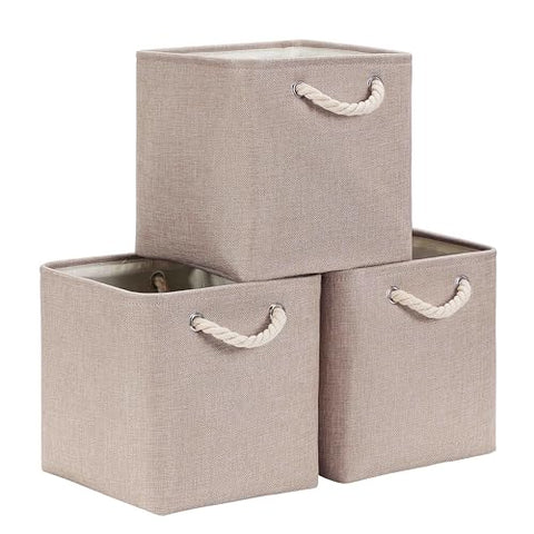 Mangata 28x28x28cm Cube Storage Boxes 3Pcs Light Khaki Foldable Baskets