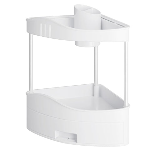 BAKAJI Bathroom Corner Shelf with Drawer, Multi-Shelf Organizer Hard Plastic, Corner Shelf Unit, Minimal Organizer Shelf for Bathroom, Kitchen