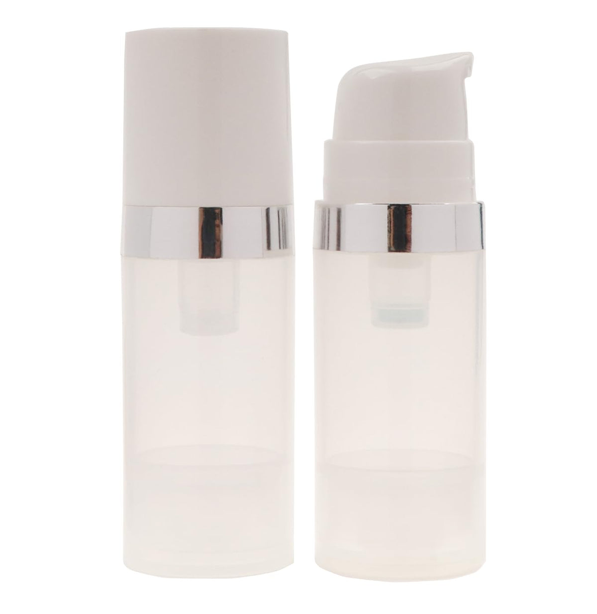 2Pcs 100ml/3.3oz Empty Refillable Clear Plastic Airless Lotion Pump Bottles with White Press Top Cosmetic Vacuum Pump Dispensers Vial Storage
