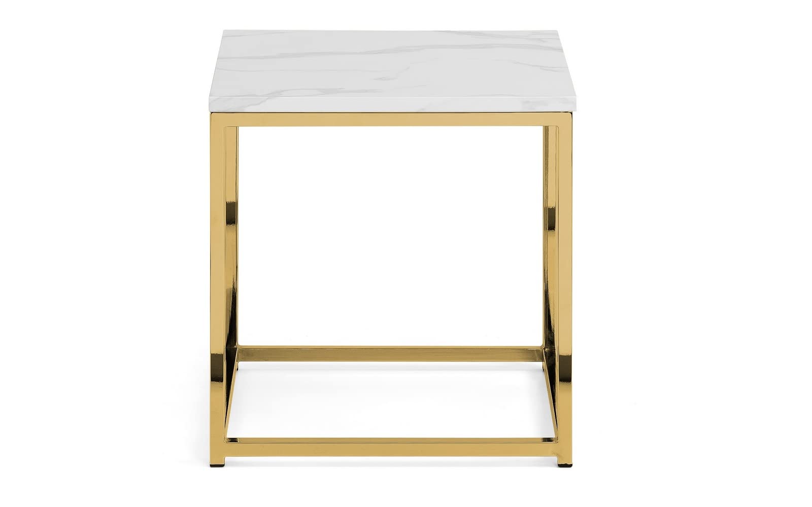 Julian Bowen Scala End Table, White Marble Effect & Gold - H50 x W50cm
