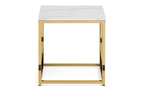 Julian Bowen Scala End Table, White Marble Effect & Gold - H50 x W50cm
