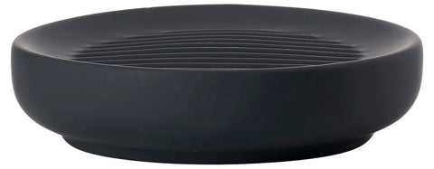 Zone Denmark Ume Soap Dish, Bathroom Accessory with Soft Touch Surface and Drainage Ridges, Stoneware Material, Ø 12 cm H 3 cm, Black