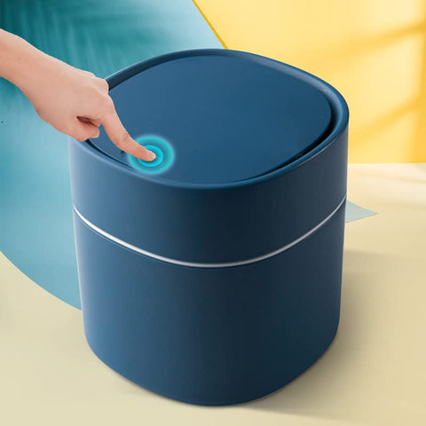 ETRAVEL Small bin office desk bin with lid for countertop, cosmetic table top, bathroom, bedroom plastics