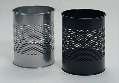 Durable Metal Round Waste Bin Black - 15 Litre Capacity - 165mm Perforated Ring Design - Waste Bin for Bedrooms, Offices, Bathrooms, etc.