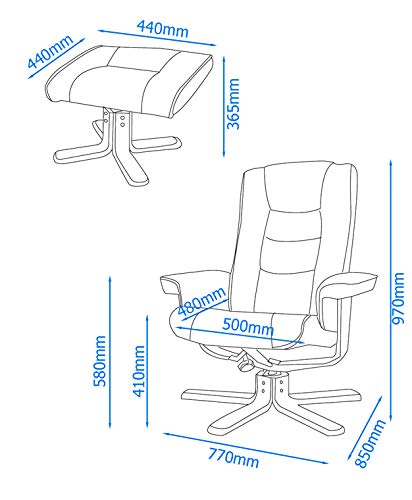 Alphason ARC7595-PU-BR Drake Brown reclining chair with footstool set Black
