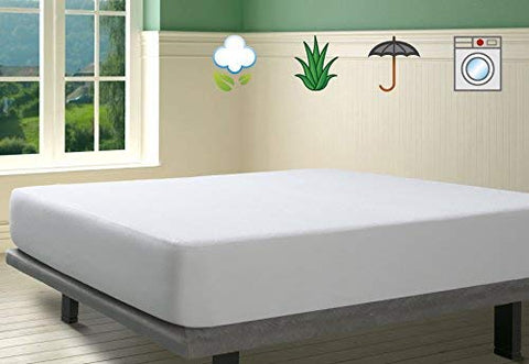 Savel - Mattress Cover (180x190/200 cm) Super King Single Size | Aloe Vera | Waterproof Mattress Protector - White