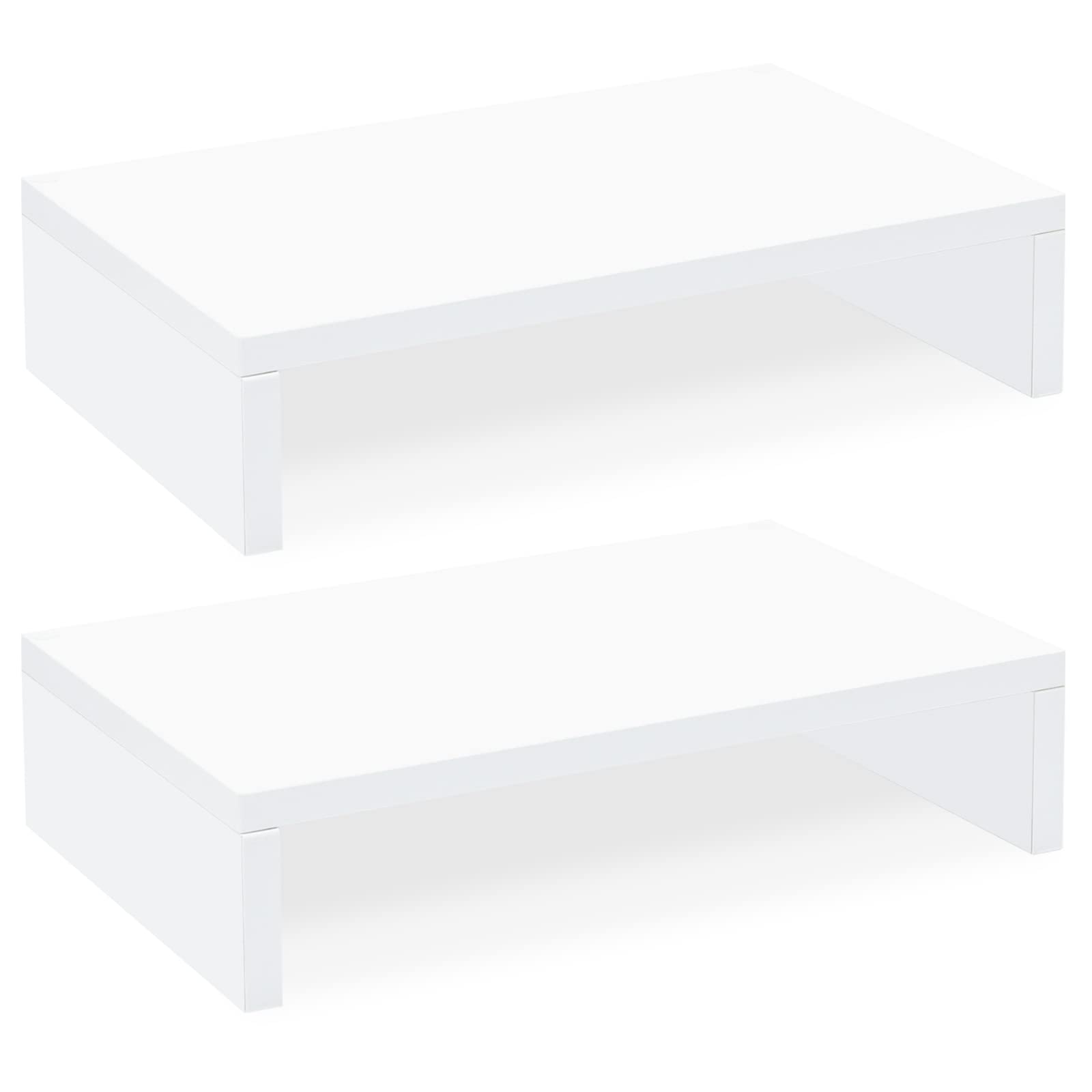 TEAMIX White Monitor Stand Riser-2 Pack,Wood 2 Tier Adjustable Dual Monitor Riser for 2 Monitors/Laptop/PC Computer Stand for Desk