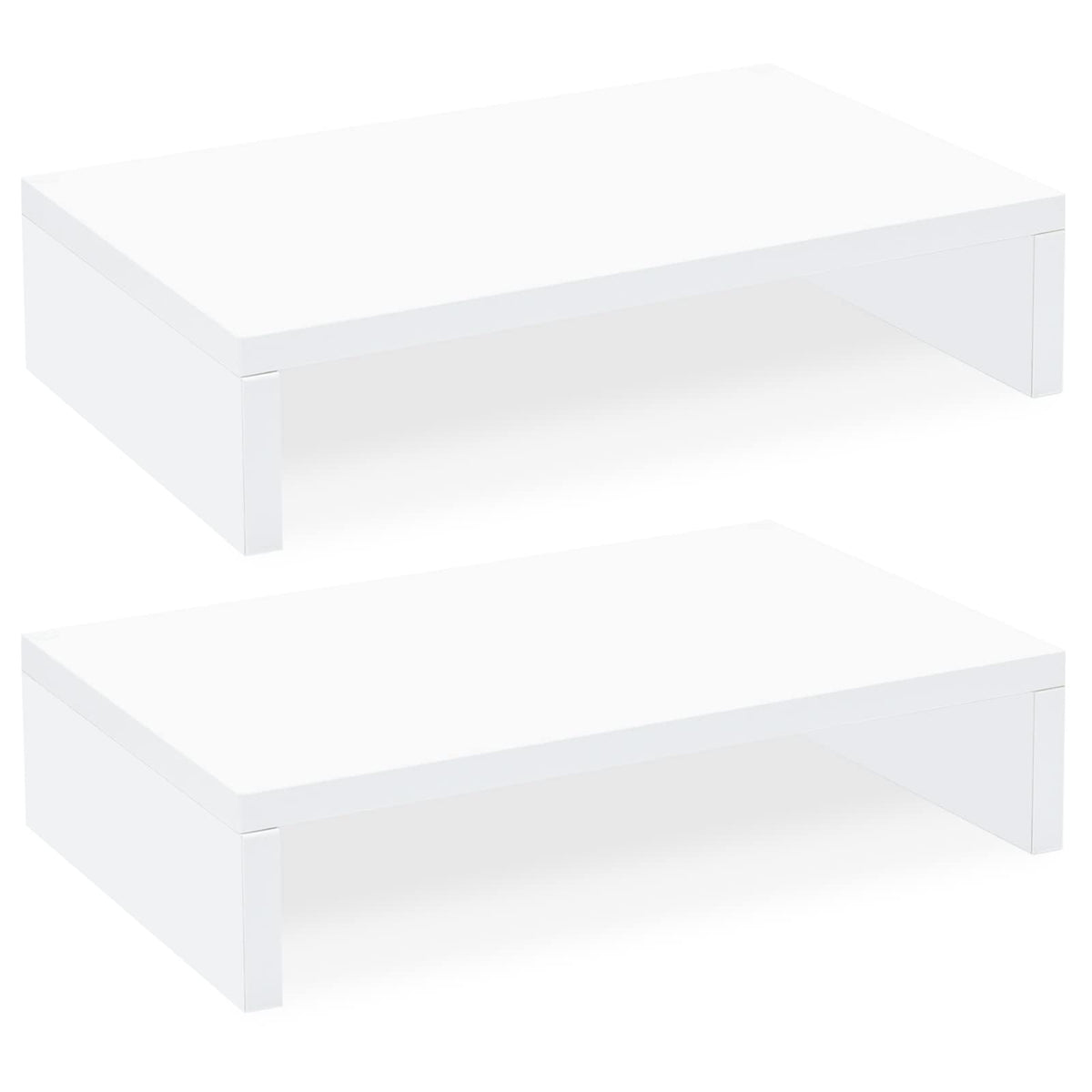 TEAMIX White Monitor Stand Riser-2 Pack,Wood 2 Tier Adjustable Dual Monitor Riser for 2 Monitors/Laptop/PC Computer Stand for Desk