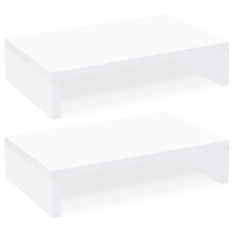 TEAMIX White Monitor Stand Riser-2 Pack,Wood 2 Tier Adjustable Dual Monitor Riser for 2 Monitors/Laptop/PC Computer Stand for Desk