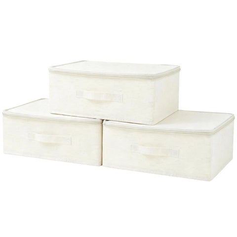 Flaxarne Fabric Storage Boxes with Zip Lids 3-Pack Dustproof Clothes Storage Boxes Bins for Wardrobe Bedroom Nursery,38 * 26 * 16cm