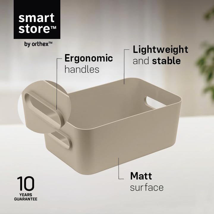 SmartStore Medium Plastic Storage Box with Handles 5× 5.3 L | Organiser Basket for Bathroom, Laundry, Kitchen, Office Drawers and Shelves