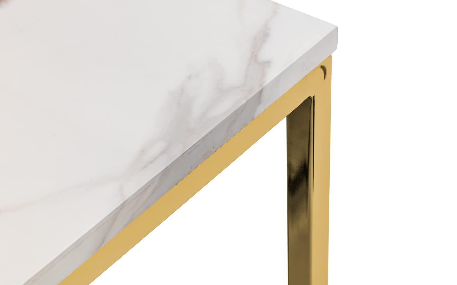 Julian Bowen Scala End Table, White Marble Effect & Gold - H50 x W50cm