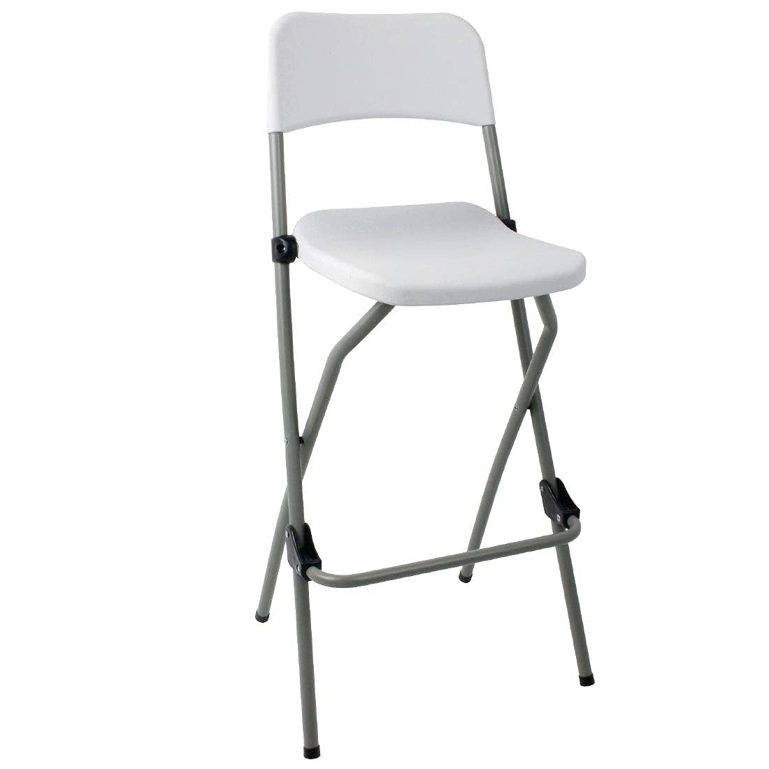 Bolero Folding High Stools Steel Frame Plastic Seat, Pack of 2, White