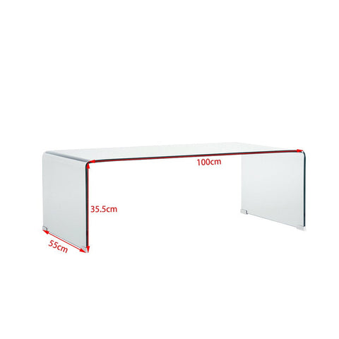 Panana Clear Tempered Glass Coffee Table 100cm Length Compact Living Room Side End Table