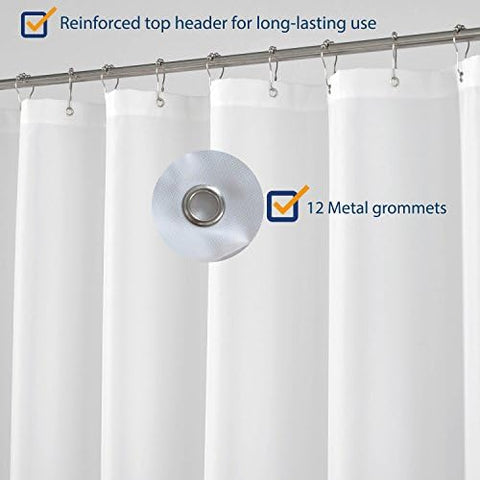 N&Y HOME Fabric Shower Curtain Liner 69 x 70 inches, Hotel Quality, Washable, Water Resistant White Spa Bathroom Curtains with Grommets, 69x70