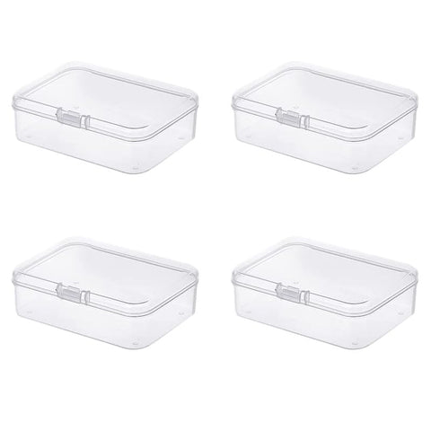 Globellapro 4PCS Square Transparent Plastic Organize,Small Storage Box with Lids,Empty Mini Clear Plastic Storage Containers Box Case for Small