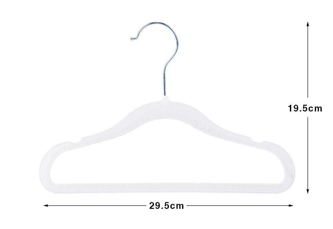 Finnhomy Non-Slip Clothes Hangers for Baby and Kids 30-Pack Velvet Hangers with 10 Finger Clips, White