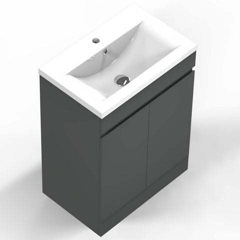 Biubiubath 500mm Bathroom Sink Unit with Basin Matt Grey 2 Soft Close Doors Freestanding Bathroom Suite with Vanity Unit