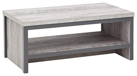 GFW Boston Grey Wood Effect Coffee Table with Shelf, Industrial Style Coffee Table with Storage Shelf, Modern Living Room Furniture