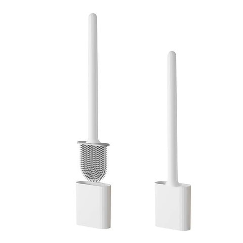 Silicone Toilet Brush with Quick Drying Holder - Flat Silicone Toilet Brush, Flexible Deep Clean Head