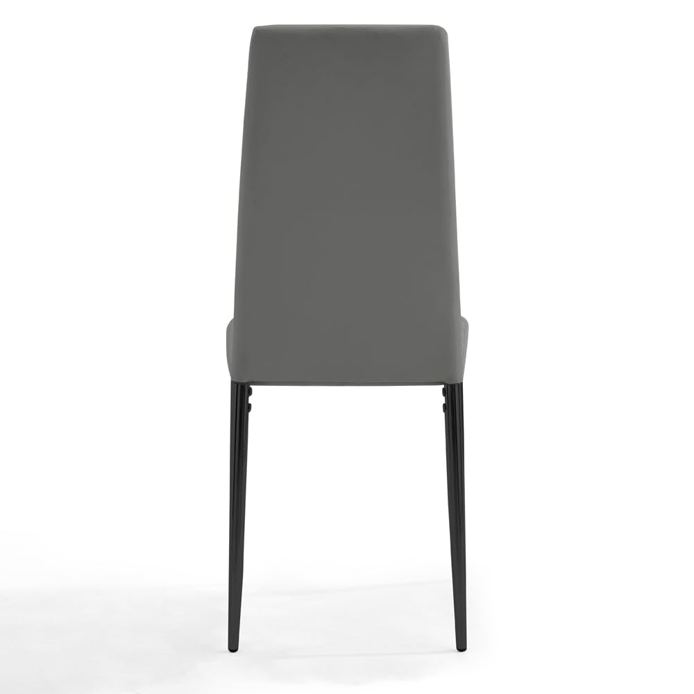 Home Detail Sierra Set of 6 Dining Chairs, Grey Faux Leather, Black Legs