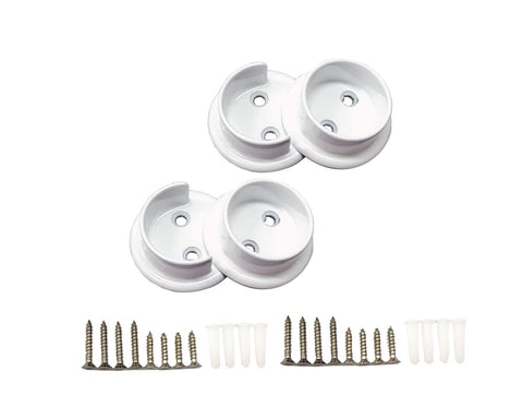 QCAA Heavy Duty Solid Metal Closet Rod Socket Set, 1-3/8'', Matte White, 2 Pair, Made In Taiwan