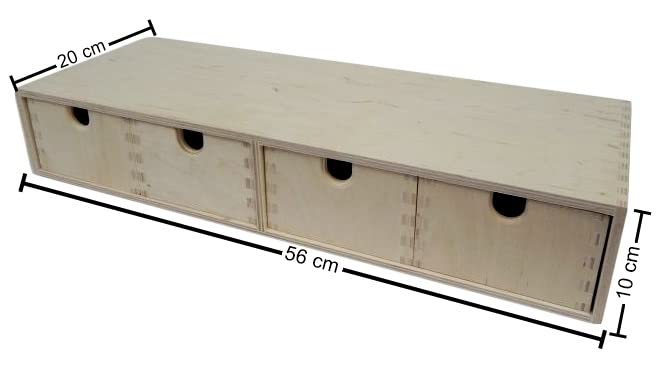 4 Drawer Long Plain Wooden Storage Box Chest Cupboard with Drawers Decoupage Pyrography
