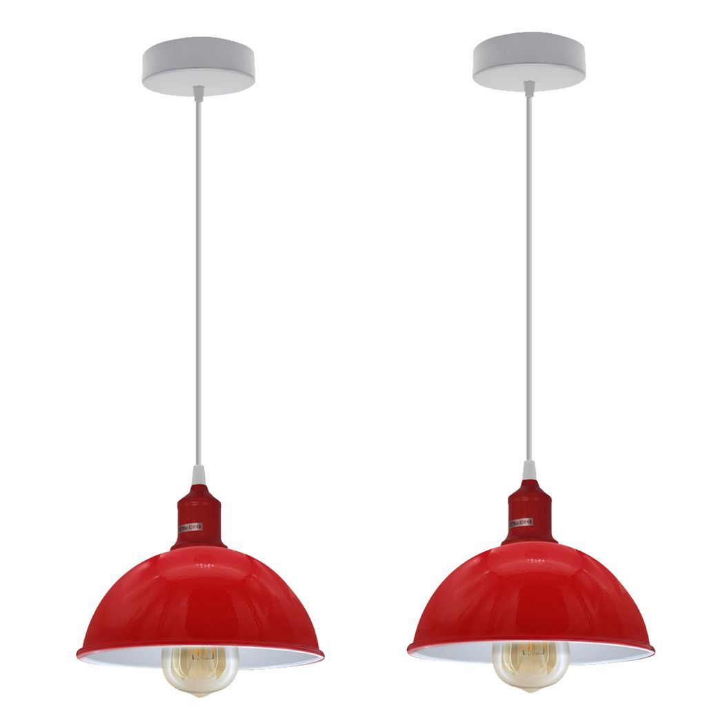 2Pack Dome Shaped Red Loft Style Sturdy Metal Lamp Shade Pendant Lights 21cm Bottom Spray Painted Finish Inner White
