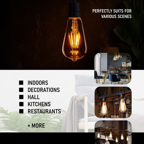 5Pack E27 LED Edison Dimmable Vintage Amber Glass Warm white 2700K Light Bulb